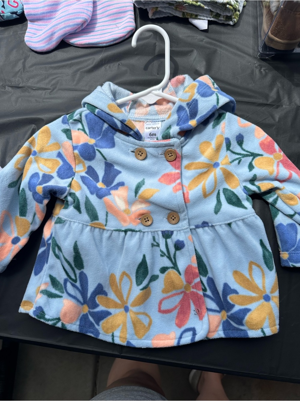 Carter's Light Blue Floral Hooded Fleece Jacket
